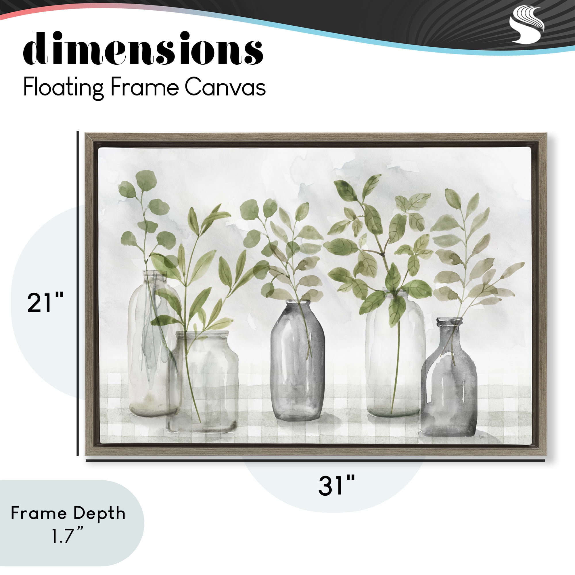 Stupell Industries Greenery Leaves in Vases Brown Framed Floater Canvas Wall Art, design by Nan
