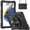 thumbnail image 2 of Case for Samsung Galaxy Tab A8 10.5 Inch 2022 with Screen Protector, 360 Degree Rotating Kickstand Hand Strap Heavy Duty Shockproof Cover with Shoulder Strap, Black, 2 of 7