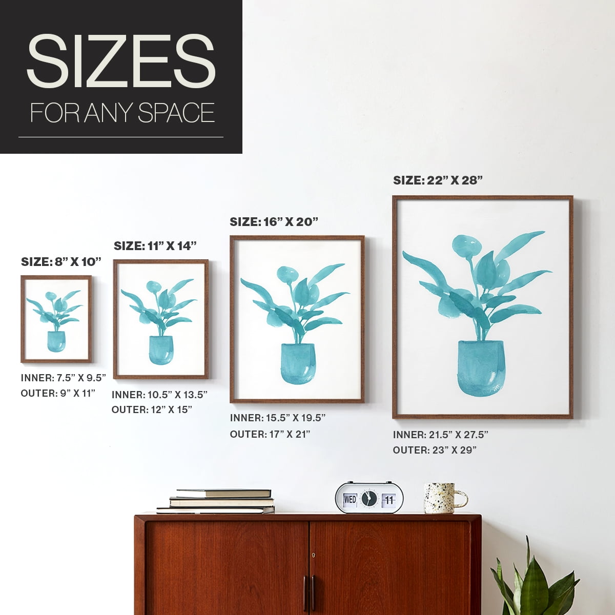 Watercolor House Plant VI Framed Print in Brown Solid Wood 8 x 10 Framed Print
