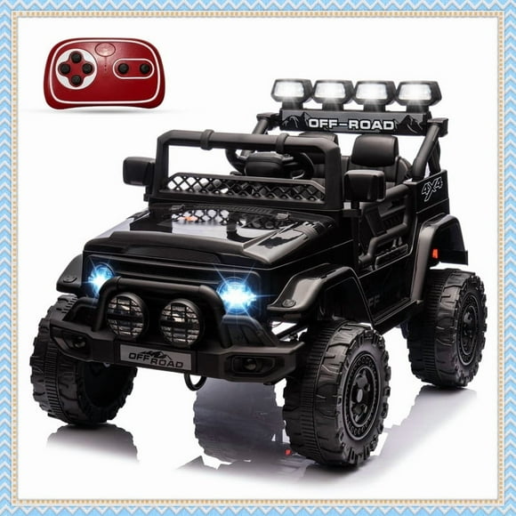 12V Kids Ride On Truck with Remote Control, LED Lights, Music, Spring Suspension, 3 Speeds, Treaded Tires, Battery Powered Electric Car Toy for Kids