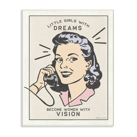 The Kids Room By Stupell Little Girls with Dreams Retro Designed Woman with Phone Wall Plaque Art