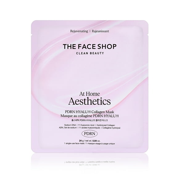 THE FACE SHOP At Home Aesthetics Vegan PDRN HYALU11 Collagen Mask, Korean Hydrogel Mask with Hyaluronic Acid for Pores, Brightening and Moisturizing