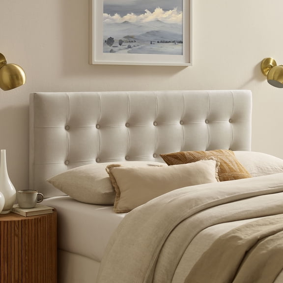 Emily Stain-Resistant Performance Velvet Queen Size Headboard in Alabaster