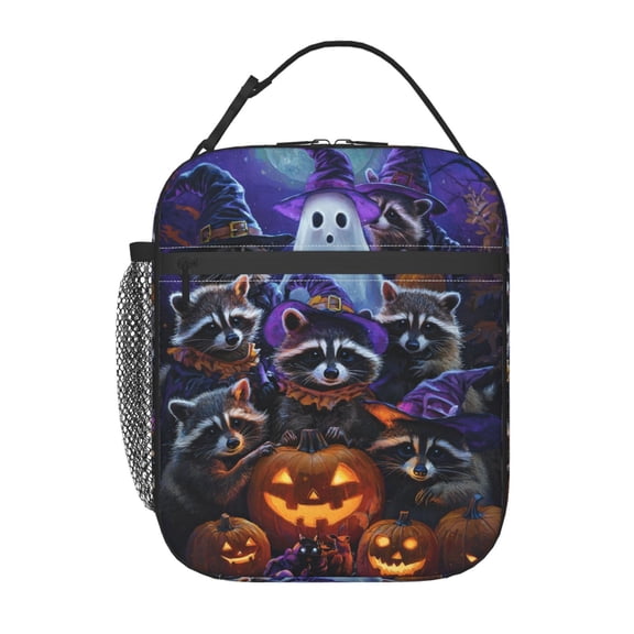 Halloween Raccoon Lunch Box Reusable Portable Lunch Bag Tote Bag for Work Picnic Hiking