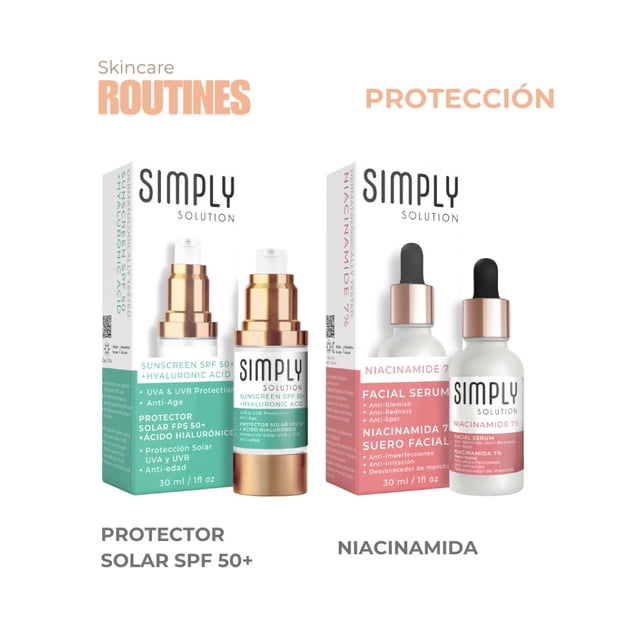 Set Niacinamida 7% y Protector Solar FPS 50+ Simply Solution