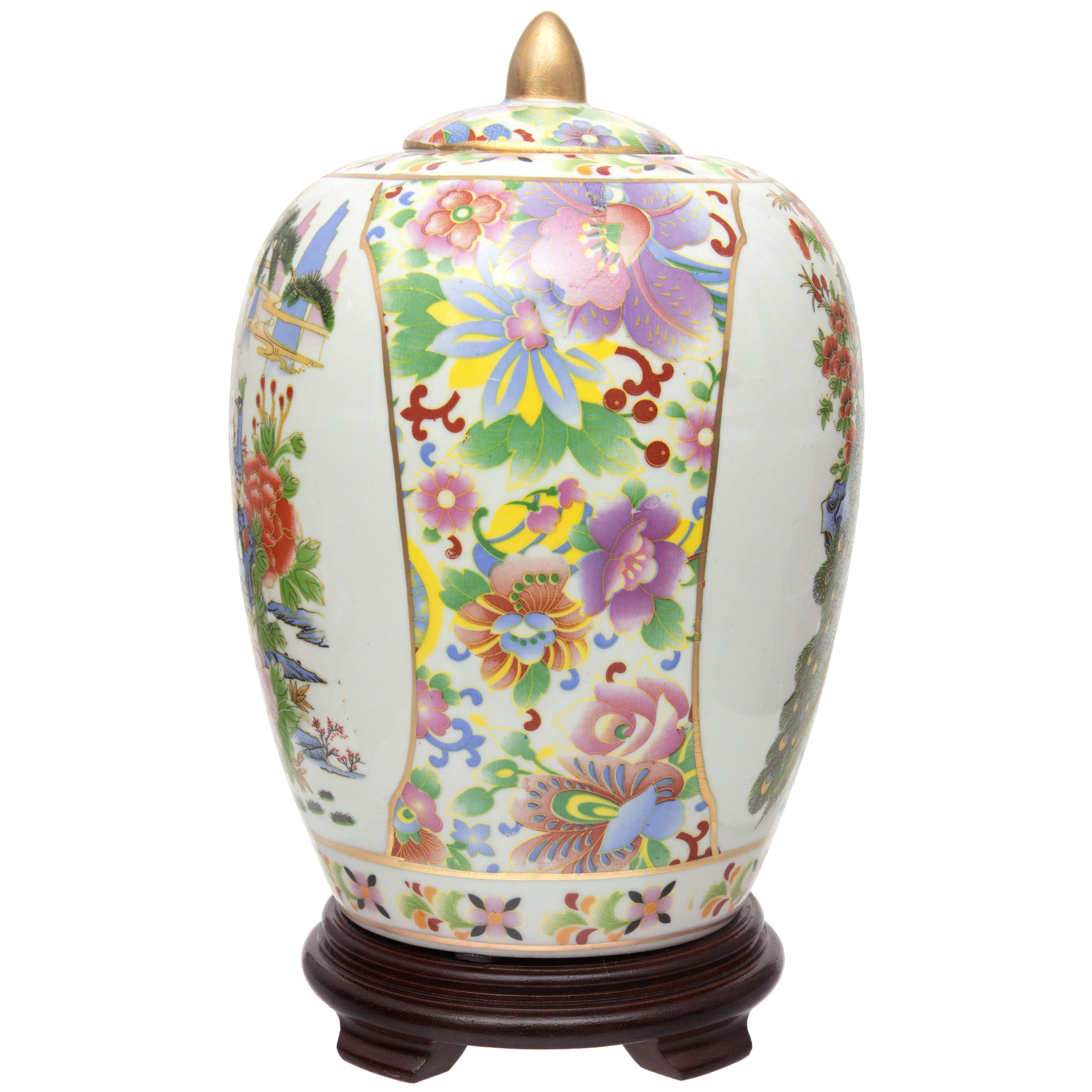 11" Satsuma Birds & Flowers Porcelain Vase Jar