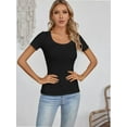 thumbnail image 2 of Womens Tops Summer Square Neck Short Sleeve Shirts Ribbed Knit Slim Fitted Tshirt Casual Tees Clothing, 2 of 7