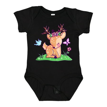 

Inktastic Cute Baby Deer with Butterfly Bird and Flowers Gift Baby Boy or Baby Girl Bodysuit
