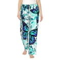 thumbnail image 2 of Lsque Blue Floral with Butterflies Print Women's Pajama Pants, Lounge Pant - Comfortable Home Wear,Elastic Waistband, Stylish Design-Small, 2 of 9