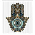 thumbnail image 3 of Hamsa Shower Curtain, Colorful Illustration of Sacred Hand Symbol with All Seeing Eye Motif and Paisleys, Fabric Bathroom Set with Hooks, 69W X 70L Inches, Multicolor, by Ambesonne, 3 of 3