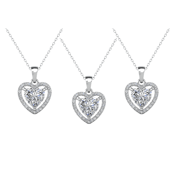 Cate & Chloe Pack of 3 - Amora 18k White Gold Plated Heart Necklace with Simulated Diamond Crystals