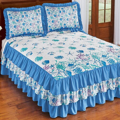 Coastal Garland Light Blue Ruffle, Light Blue Queen Bedspread