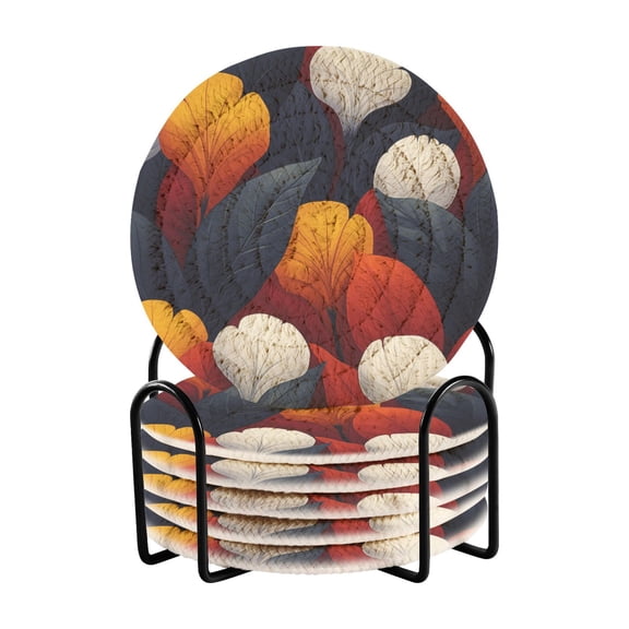Brightly Colored Leaves Drink Coasters with Holder Absorbent Coaster for Coffee Table Room Decor 6 Pack