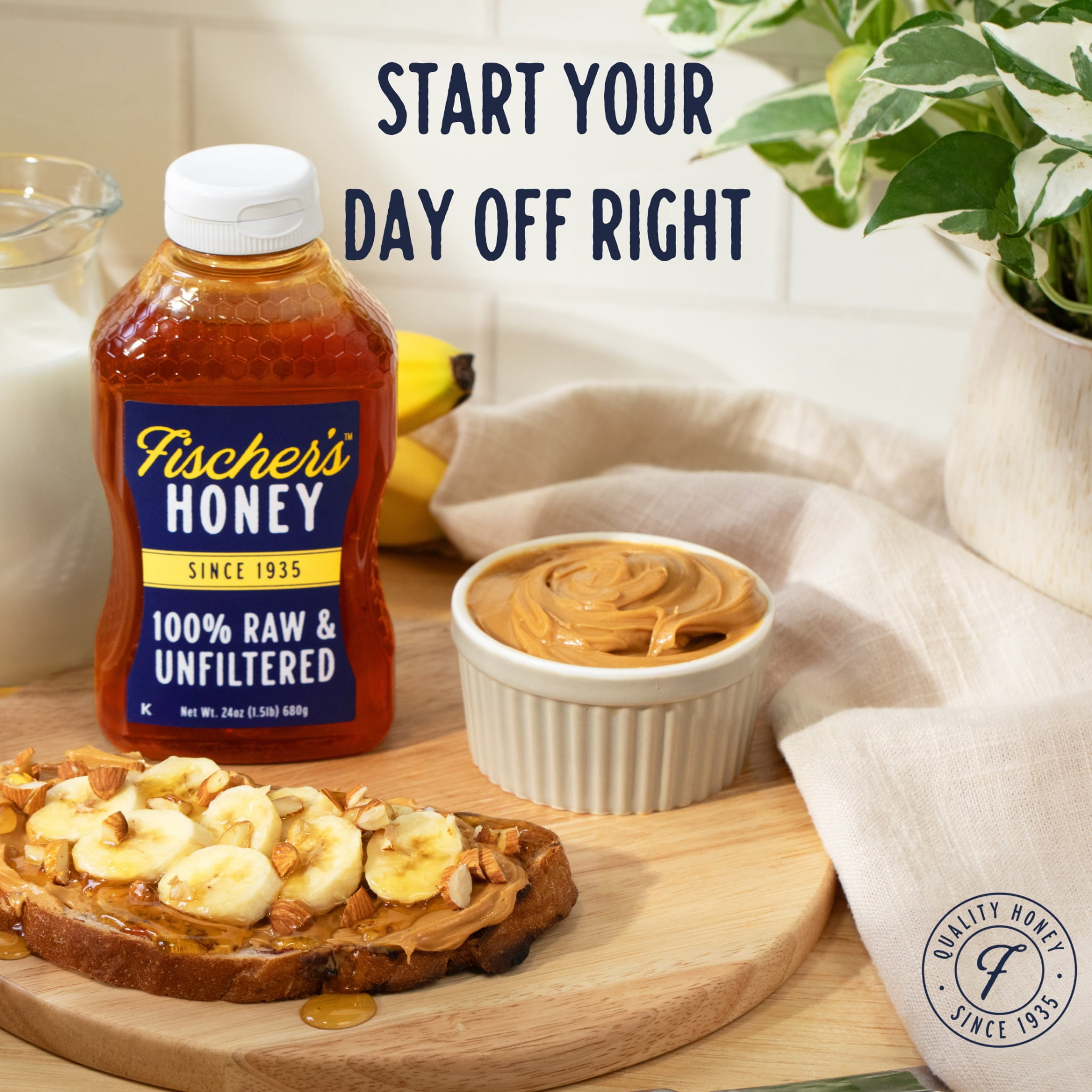 (12 pack) Fischers Honey, 24oz Raw and Unfiltered, Premium, Pure, Squeeze Bottle