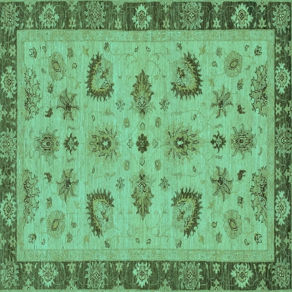 Ahgly Company Machine Washable Indoor Square Oriental Turquoise Blue Traditional Area Rugs, 8' Square