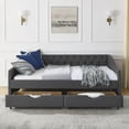 thumbnail image 3 of Full Size Upholstered Tufted Daybed with Drawers, Dark Grey Linen Sofa Bed with Waved Arms, Copper Nailhead Trim, Mid-Century Style, Eucalyptus Wood Frame, 3 of 7