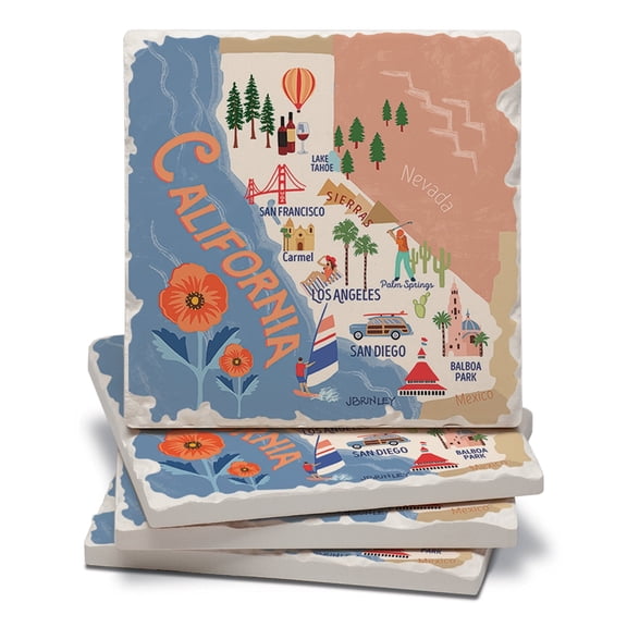 Thirstystone California Attractions Tumbled Tile Coaster Set of 4