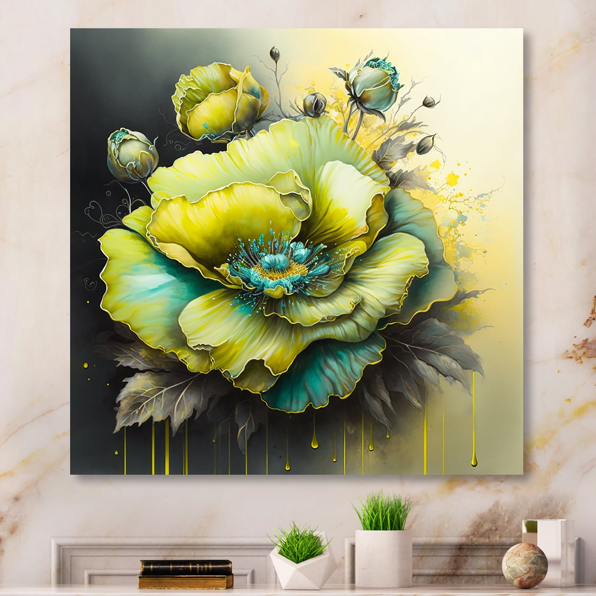 Designart Green Blooming Flower I Canvas Wall Art