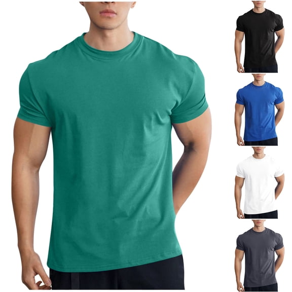 Men's Short Sleeve Muscle Fit T-Shirt Solid Crew Neck Athletic Tee, Quick Dry Workout Performance Jersey Bodybuilding Training Shirt for Fitness
