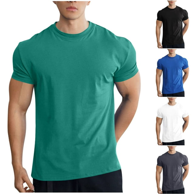 Txeol Weekly Sale Summer Muscle Shirts for Men Short Sleeve Round Neck Tops Casual Solid Color Breathable Comfy Pullover,Gray,L