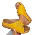 thumbnail image 4 of Xucatan Women's Buckle Wedge Sandals, Faux Leather Open Toe Slides with Chunky Platform, Thick Sole Beach Slippers with Contoured Footbed, Versatile Design for Spring Summer Daily Gift, 4 of 9