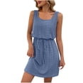 thumbnail image 2 of LOVZFMLL Dresses Women Solid Color Frenum Drawstring Hollow Pattern Sleeveless Neck Dress, 2 of 6