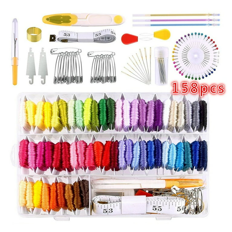 ODOMY 158 Pcs Embroidery Floss with Organizer Storage Box, 57 Color  Embroidery Threads and Cross Stitch Tool Kits 