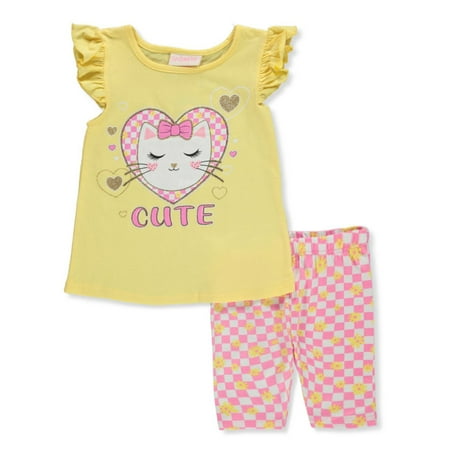 

Girls Pink Girls 2-Piece Kitty Bike Shorts Set Outfit - yellow 2t (Toddler)