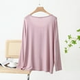 thumbnail image 4 of Olyvenn Women's Long Sleeve Sleep T-Shirt Crew Neck Pajama Tops Nightwear Comfy Shirts Trendy Fashion Lounge Clothes Pink Free Size, 4 of 6