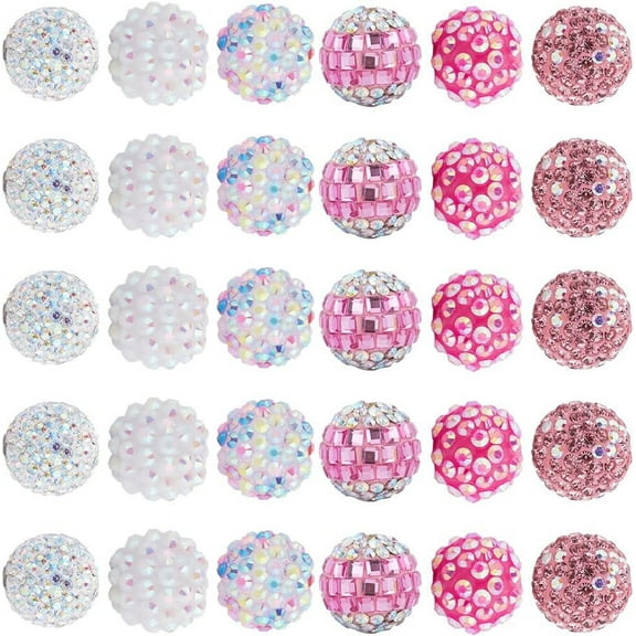 1 Box 30Pcs Pink 16mm Disco Beads Bulk Ball Beads Sparkle Rhinestone Pave Candy Sparkly Focal Beads for Jewelry Making DIY Crafts Necklace Key Chain Beadable Pens Phone Chain Women
