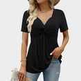 thumbnail image 4 of DuoJiaJ Womens V Neck Shirts Short Sleeve Tops Front Knotted T Shirt Casual Solid Thermal Underwear Women Black L, 4 of 5