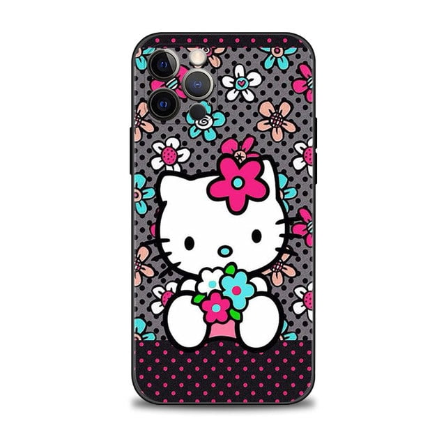 Étui de Téléphone pour Apple iPhone 14 13 12 11 Pro Max 13 12 Mini TP Max XR X 7 8 6 6S Plus Étui Rouge Marron Léopard Hello Kitty