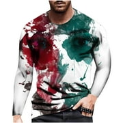 Tnhcen Long Sleeve Tee Shirts for Men Mens Loose Round Neck 3d Printing Long-sleeved T-shirt Top