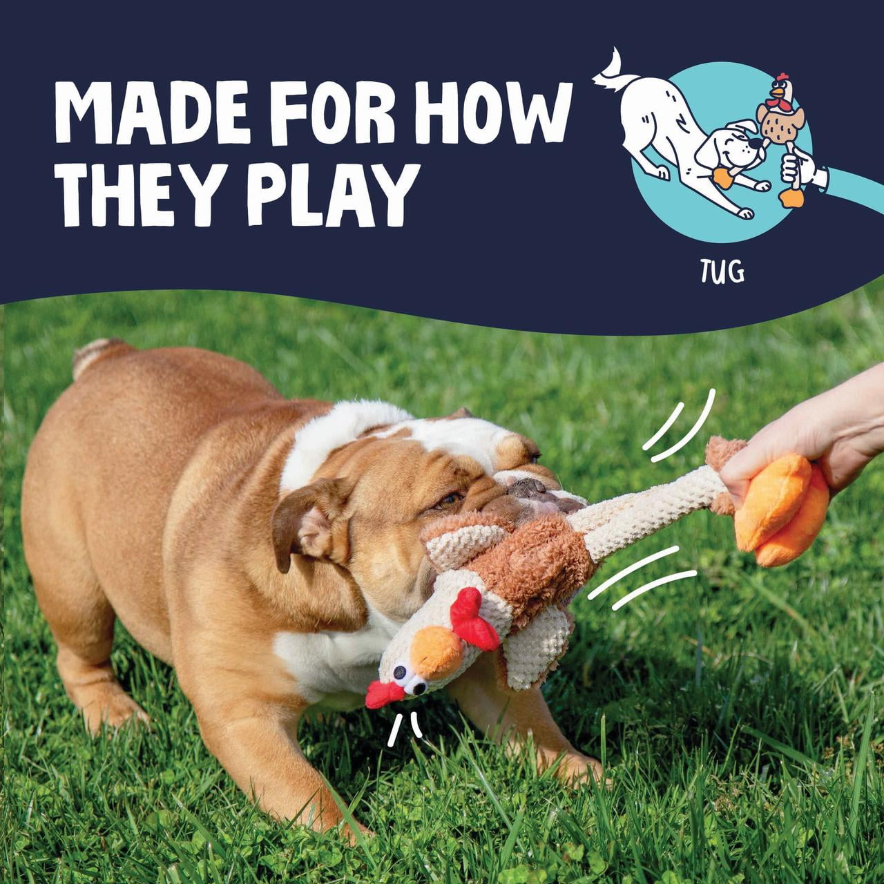 goDog Farm Friends Rooster Plush Toy for Dogs with Chew Guard Technology for Stronger & Longer Play, Soft & Durable, Built-In Squeaker, Brown, Medium