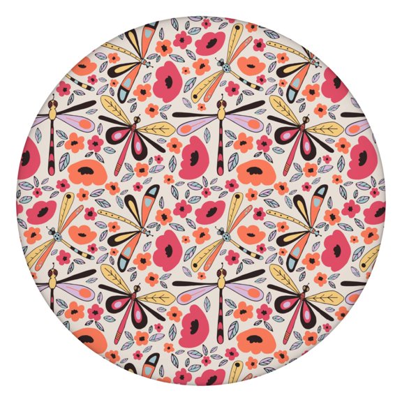 Spring-Inspired Floral Round Tablecloth with Elastic Edge, Polyester Fabric for Kitchen or Patio Table, Fits 44-52 Inch Tabletop Surface