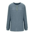 thumbnail image 4 of HAPIMO Womens Sweaters Crewneck Long Sleeve Shirts Loose Casual Fall Button Tunic Tops Clearance Blue XXL, 4 of 6