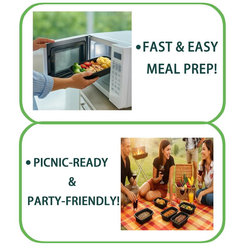 Meal Prep Containers Black, 50 Packs Plastic Food Storage Containers with Lids, 32oz Bento Box Reusable, To Go Containers Disposable, BPA Free