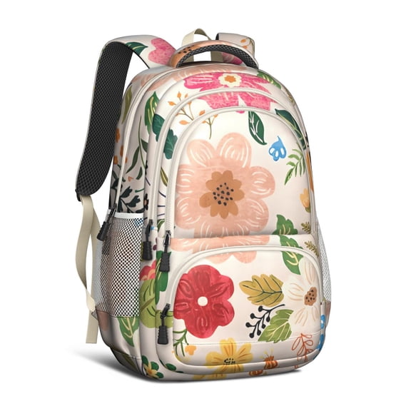 Boho Bohemia Flower Backpack for School,Cute School Bag,Schoolbag with Adjustable Shoulder Straps & Padded Back,16.9 Inch