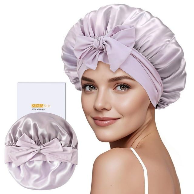 Gorro de seda ZIMASILK 100% morera para mujeres que duermen, color morado