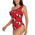 thumbnail image 5 of Daiia Bulldog Red Women's One Piece Swimsuits Personalized One Shoulder Swimwear Asymmetric Ruffle Bathing Suits-Medium, 5 of 8