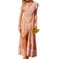 thumbnail image 1 of TRKIYQC Vestido largo de verano con estampado floral para mujer Vestido de manga corta con cuello en V Cintura con lazo Vestido holgado, Ropa informal simple de una pieza TRKIYQC  perder, 1 of 7