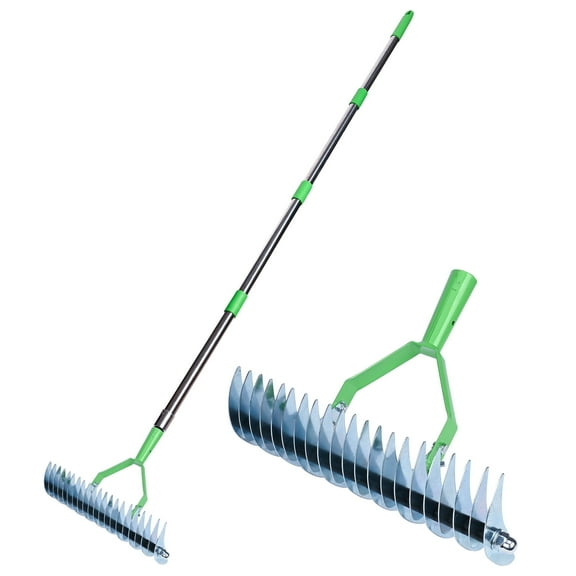 Flngr Rake for Leaves, 13.78 Inch Thatch Rake for Lawnswith Stainless Steel Handle for Lawn Garden Yards Leaves Cleaning
