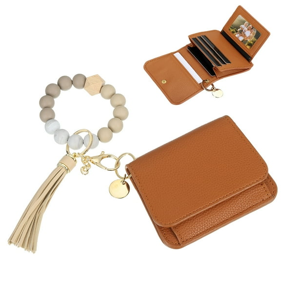 Uxcell 4.7 x 3.5 x 1.4" Silicone Bracelet Keychain Wallets for Women, Brown