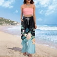 thumbnail image 6 of WTOBBY Women's Summer Boho Floral Print Wide Leg Palazzo Pants with High Waist Elastic Drawstring and Side Pockets for Comfortable Everyday Use ,Light Blue XL, 6 of 7