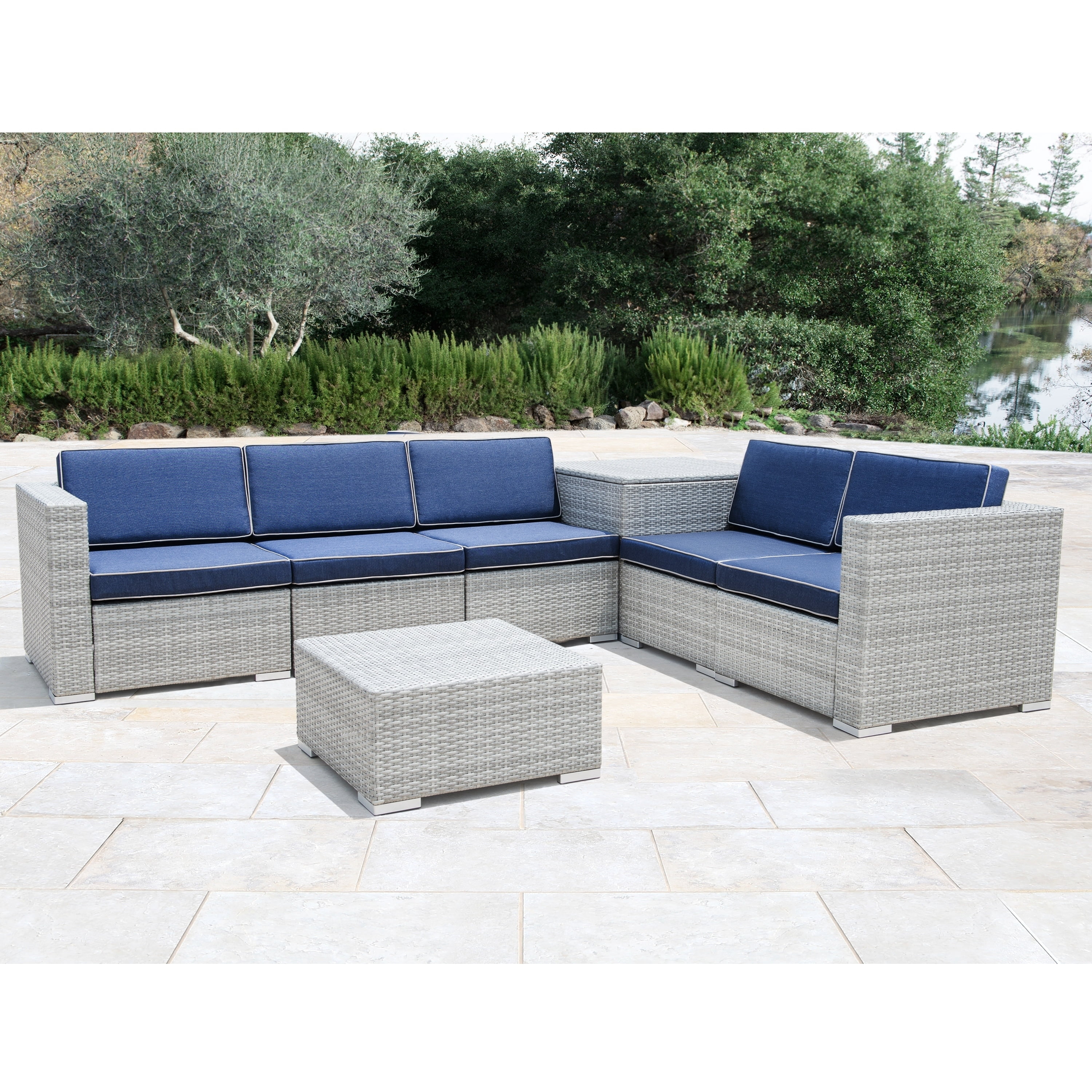 Corvus Bologna 7 Piece Grey Wicker Patio Furniture Set With Storage Box Walmart Com Walmart Com