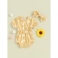 thumbnail image 2 of Bslissey Baby Girls Summer Romper Daisy Print Short Sleeve Jumpsuit Newborn Infant Cute Bodysuit with Bow Headband 3M 6M 9M 12M 18M, 2 of 9