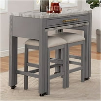 JERFIT Expandable Counter Height Dining Table with Drawer, Faux Marble Top, Light Gray Kitchen Island Table on Casters