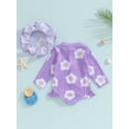 thumbnail image 4 of Bslissey Baby Girls Zipper One Piece Swimsuits Flower Print Long Sleeve Ruffle Jumpsuit Infant Casual Sunsuit with Hat 3M-24M Toddler Rashguard Bathing Suit Swimwear, 4 of 9