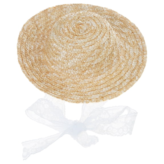Baby Straw Hat for Girl Sun Protective Flat Top Hat with Lace Strap Breathable Wide Brim Sun Cap Toddler Girl Panama Hat