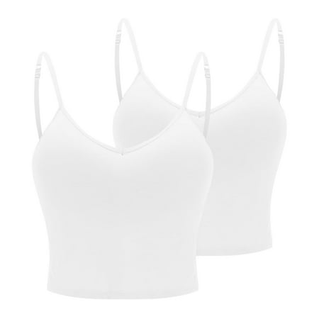 Mrasaso Seasonal Savings! Underwear Women Pack Women Polyester Blouse Women s Solid Neck Thin Padded Wireless Bra Integrated Padded Support for Comfort(2pc Vest (2 White Vests)) White|M